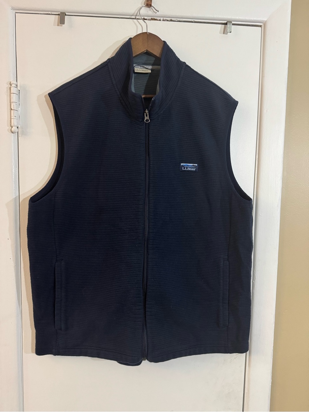 L.L. Bean Navy Ribbed Fleece Vest - Full Zip
